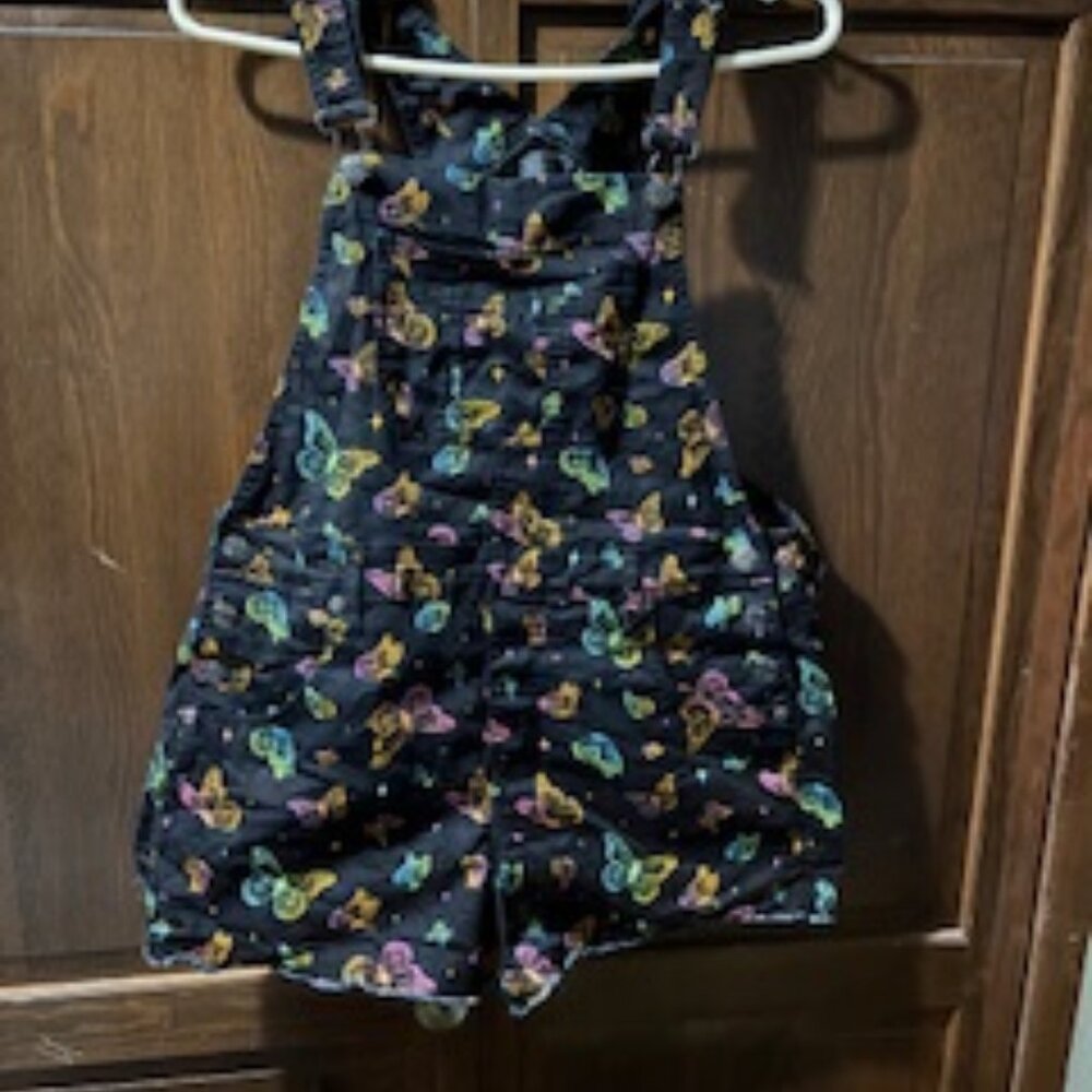 HT Black Rainbow Butterfly Print Shortalls